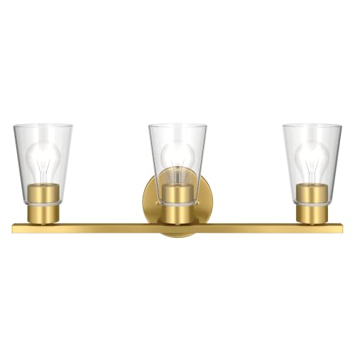 Image of Kichler Stamos 22.25 inch 3-Light Soft Modern Vanity Light with Clear Glass in Brushed Gold, (8.25 inch H x 22.25 inch W), 55121BGCLR