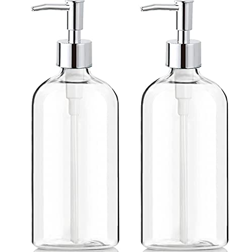 Clear Soap Dispenser with Rust Proof Pump (2 Pack,16 Oz), Soap Dispensers Bathroom Countertop, Plastic Hand Soap Dispenser Dish Soap Dispenser for Kitchen, Premium Thick Bathroom Soap Pump Bottles