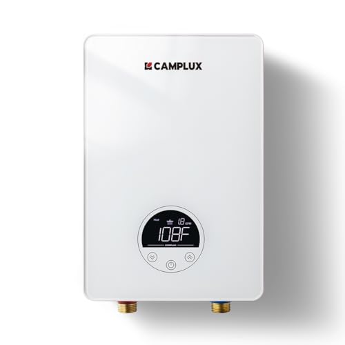 CAMPLUX Tankless Water Heater Electric 6kW at 240 Volts, Point of Use Instant Hot Water Heater CSA Approved with Temperature Display, Under Sink Self Modulating Technology, White