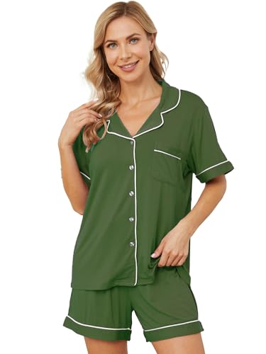 Image of Womens Pajama Sets Short Sleeve Sleepwear Soft Button Down Nightwear Lounge Pj Set XS-XXL