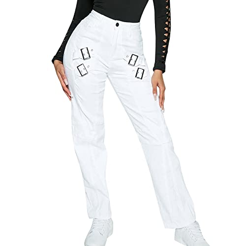 Pantalon barboteuse blanc XXL décontracté en jeans stretch pour femme