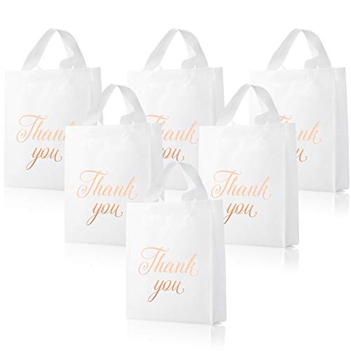 Outus 120 Pieces White Thank You Gift Bags with Handles 9"x12" Plastic Bag for Small Business Mother Teacher Wedding Bridal Shopping Birthday