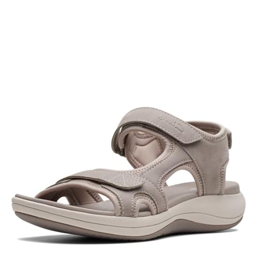 Clarks Women's Mira Bay Flat Sandal, Stone Textile, 6.5 UK / 40 EU