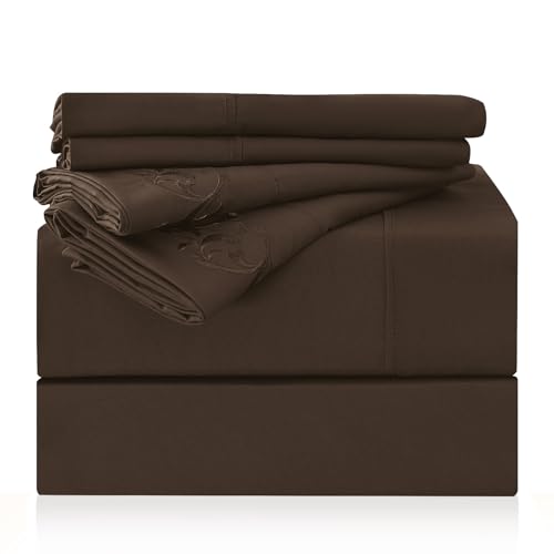 LONAVA King Size Sheet Set - 6 Piece Hotel Luxury Wrinkle-Free Microfiber Sheet, Oeko-TEX Certified, Breathable & Elastic, 16" Deep Pockets, Brown