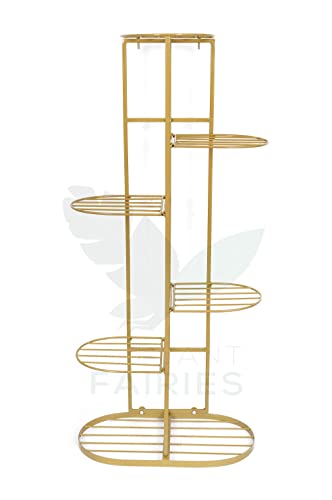Image of Metal Flower Pot Stand for Indoor & Outdoor - Multi-Tier Iron Plant Stand for Home, Balcony & Garden - Space-Saving, Multi Tier Plant Stand for Balcony (Gold, 47 x 25 x 102 cm