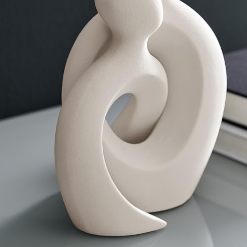 Figura decorativa de cerámica mate crema, pareja abstracta miniatura 6