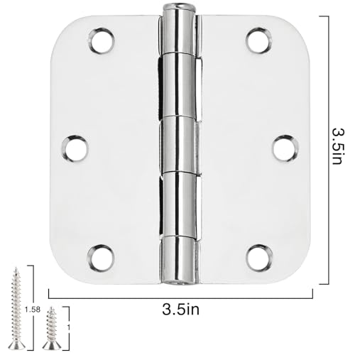 Image of 42 Pack Interior Door Hinges Polished Chrome 3.5 inch X 3-1 /2 inch 5 /8 Radius,3 inchBright Sliver Round Standard Hinge for Doors DIY Assembly Bifold Table Hardware Kit Home Accessories House Eseentials