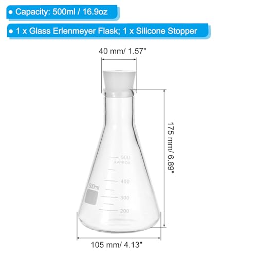 Flacon Erlenmeyer 500ml col étroit avec bouchon silicone pour laboratoire - 2