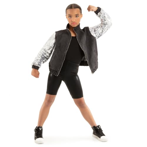Alexandra Collection Youth Full Zip Denim and Sequin Jacket - Black2