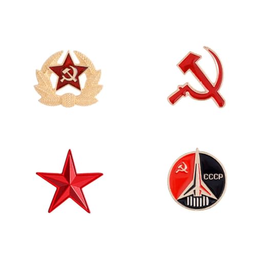 4PCs Communist Enamel Pin Sickle Hammer Star Brooch Button Badge Lapel Pin Set Vintage Creative Soviet Union Russia Brooch Gifts Clothes Party Backpack Decor Accessories