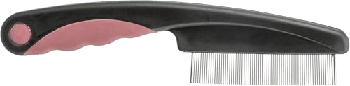 TRIXIE Floh- & Staubkamm - Diagnose von Flöhen und Läusen - gummierter Kunststoffgriff - für Lang- und Kurzhaar - schwarz/altrosa - 15 cm - 23120
