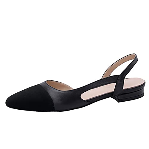 Image of MICIFA slingback flats for women, Round Toe Low heel Sandals Fashion Splicing Dress Shoes for Women