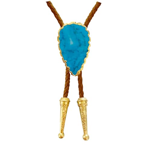Image of Daisy Del Sol Gemstone Bolo Tie Braided Vegan Faux Leather Natural Stone Gold Handmade Necklace Adjustable Boho Western Jewelry