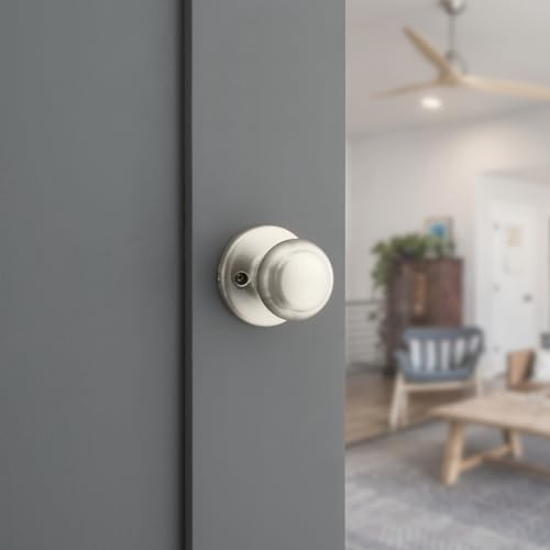Image of Kwikset Cove Interior Passage Door Knob, Handle For Closet and Hallway Doors, Non-Locking Doorknob in Satin Nickel, with Microban Protection