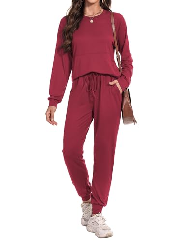 Irevial Conjunto Chandal mulher conjunto casual para mulher conjuntos de duas peças roupa de descanso conjunto de pijama de manga comprida com decote redondo e conjunto de 2 peças para fitness,