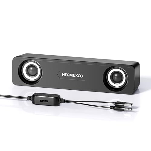 HEGMUXCO 10W Wired Stereo Speaker Compact PC Speakers for Desktop - USB Powered 3.5mm Audio Input Laptop Expertly Tuned Computer Soundbar