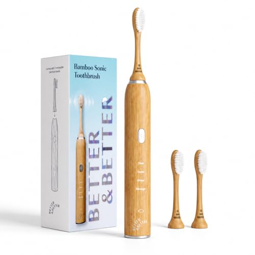 Better & Better Bamboo Sonic Electric Toothbrush | 37 000 VPM | Plant-Based Bristles No Microplastics | 4 Modes 2-Min Timer | Rechargeable | Soft Eco-Friendly | Safe for Braces & Sensitive Gums