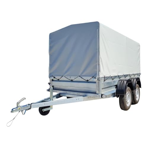 Mon Mobilier Design Remorque Double essieu en Acier 265 cm ridelles Avant/arrière ouvrantes 265T XL Bâche Haute