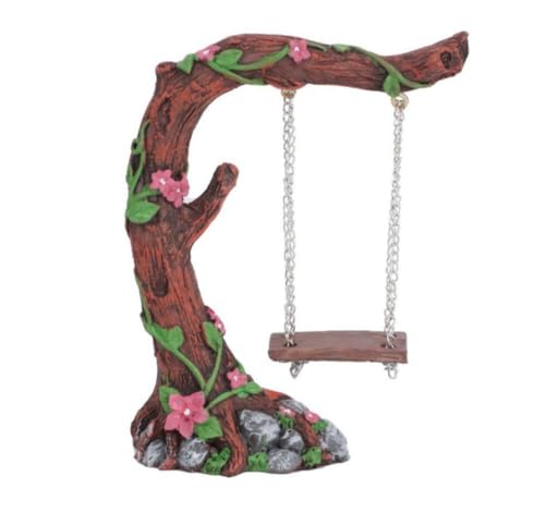 Avtytsda Miniature Fairy Garden Swing, Flower Tree Swing Figurine, Handmade Resin Swing for Micro Landscape Courtyard Garden Outdoor Display Decor, Dollhouse Decorative Mini Furniture (Swing A)