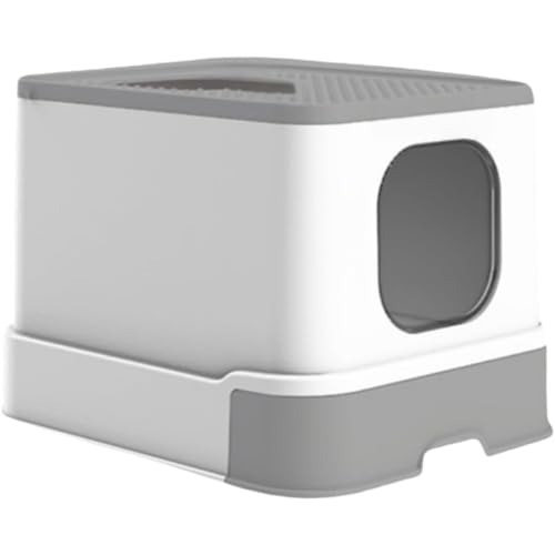 Kwueiit 猫トイレ本体 大容量 大型 砂飛び散り防止 お手入れ簡単 消臭抗菌 組み立て簡単 引き出し付き おしゃれ 人気 (ドロワースタイル ジェントルマングレー)