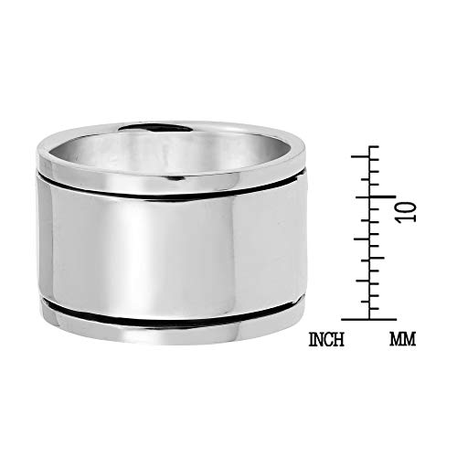 AeraVida 14 mm Cool Minimalist Wide Plain Spinner Band .925 Sterling Silver Ring for Men | Simple Spinner Rings for Biker | Size 13