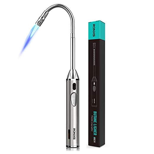 RONXS Butane Lighter, Long Lighter Refillable Torch Lighter Adjustable Jet Flame Lighter with Fuel Level Window for Grill BBQ Gas Fireplace Fire(Butane Not Included)