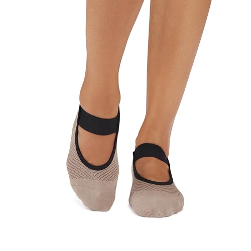 TAVI Women’s Lola Non-Slip Socks 2-Pack - Grip Barre, Dance, Pilates, Yoga Socks - Anchor/Shitake Geo, Small3