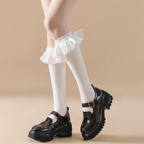 Women Ruffle Cuff Sock Lace Frilly Socks Knee High Socks Crew Socks Knit Sock for Party/Casual/Cute2