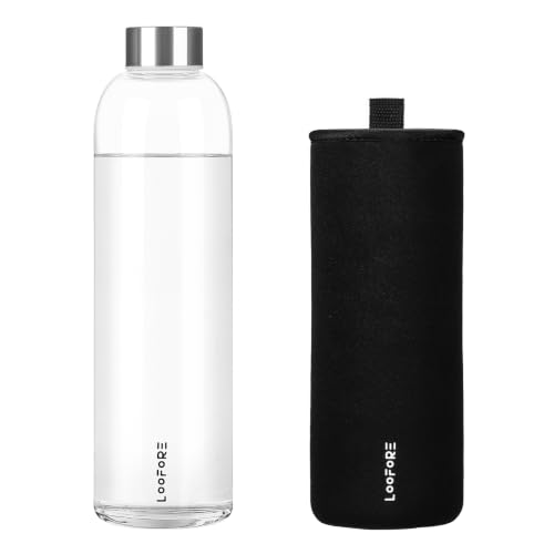 Image of Glass Water Bottle 32 oz with Lid and Neoprene Sleeve