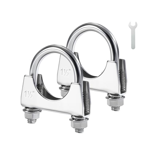 Image of EVIL ENERGY 1.5 inch Heavy Duty U Bolt Exhaust Clamps Stainless Steel 2PCS | Leak-Proof U Muffler Clamps, Saddle Style, Easy to Install, Anti-Vibration, For Muffler Inlets, Outlets, Elbows & Pipes
