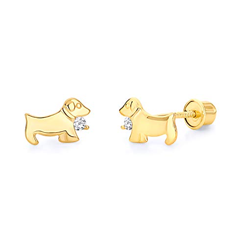 Wellingsale 14K Yellow Gold Polished Dog Stud Earrings With Screw Back