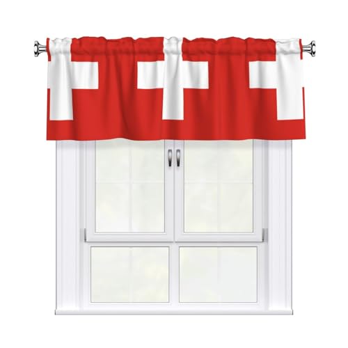WHJSHOP Cortina con patrón de bandera suiza con barra corta, 137 x 45,7 cm para la mayoría de barras de cortina estándar o decorativas, para cocinas, baños, lavanderías