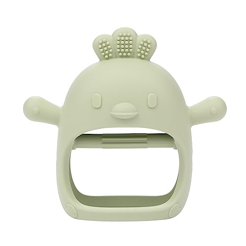 Image of AIXMEET Silicone Baby Teething Toys, Chick Teether for 3+ Months, Mitten Teether for Teething Relief, Easy Clean (Green)