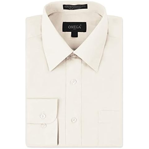 Omega Italy Men's Long Sleeve Dress Shirt Solid Color Regular Fit 25 Colors Ivory Cover
