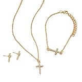 Kysin Chiys Dainty Cross Jewelry Set Sparkling Rhinestones Earrings Bracelet Necklace Set for Women Religious Faith Cubic Zirconia Cross Studs Earrings Jewelry Set - Cross