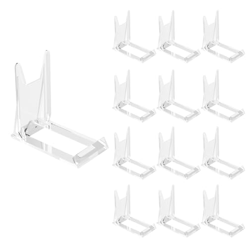 Dorglix 12 Pieza Soporte Platos Decorativos, Soportes para Placas de Acrílico, Caballetes de Exhibición Transparente Ajustable, Caballete Expositor para Platos/Cuadros/Marcos de Fotos/Móviles/Tablets