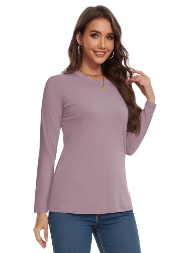 Image of YUCOLEN Long Sleeve Shirts for Women Cotton Crew Neck Casual Tops Fall