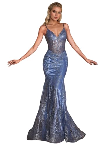 Fitted Floral Glitter Print Corset Gown Exquisite Mermaid Evening Dress V Neck Sleeveless Prom Dress with Sequin 2025