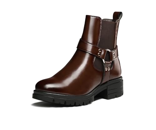 Image of LOUIS STITCH Women's High Ankle Boots| Round Buckle with Straps Slip-On Boots | Casual Slip-On Long Boots for Women | Casual & Formal Outings | LSLD-CLBT-RBTS