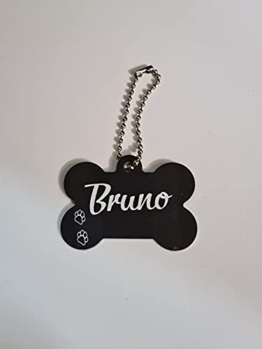 Emotees Pet Tag - Personalized, Customized Bone Shaped Name tag for Dog and Cat (Pet ID) (Black and White, Bone Shape)