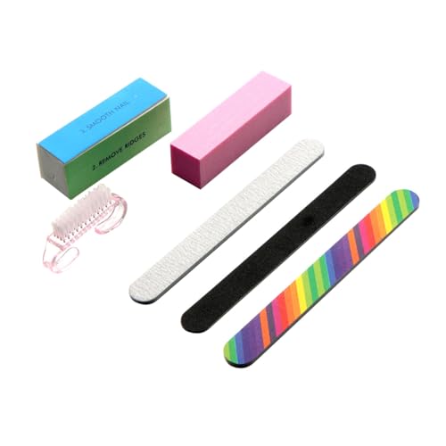 ELAYARD 6 piezas Limas y Bloques Pulidores para Uñas Doble Cara con Cepillo para Manicura Profesional y Uso Casa para Esmalte y Uñas Acrílicas