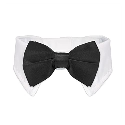 Image of Dog Bowtie, KOOLMOX Tux Dog Collar for Weddings with Handcrafted Adjustable White Collar and Black Tie, Classic Neck Tie for Small to Medium Dogs Cats Puppies Valentine's Costumes