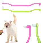 2pcs Dual Sided Cat Toothbrushes 6.3x0.63in Kitten Teeth Cleaning Brush with Curved Handle Micro Head Cat Dental Care Supply for Prevent Bad Breath & Reduce Plaque Tartar Formation (Pink,Green)