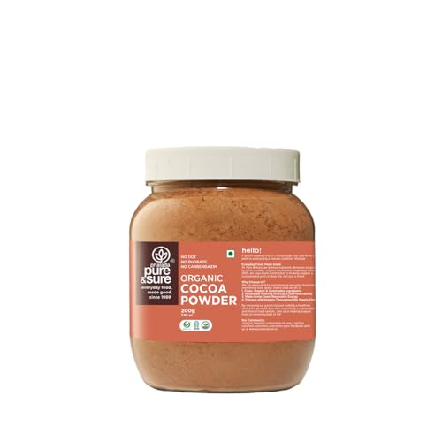 Image of Pure & Sure Organic Cocoa Powder 200G | 100% Pure & Natural with 18.7g Protein| Unsweetened & Dark Flavor | Ideal for Cake, Baking, Hot Chocolate, Milkshake & More