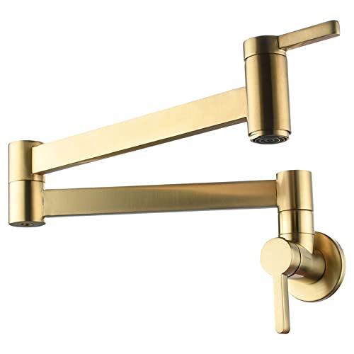 Brushed Gold Pot Filler Faucet Wall Mount, Biveah Brass Folding