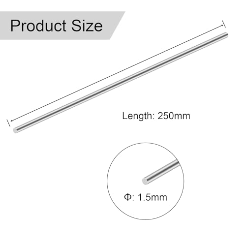 iMeistek 304 Edelstahl Rundstab, 1,5 mm x 250 mm Metall Solide Runde Welle Stäbe für RC Modellautos, Gartendekoration, DIY Handwerk (3PCS)