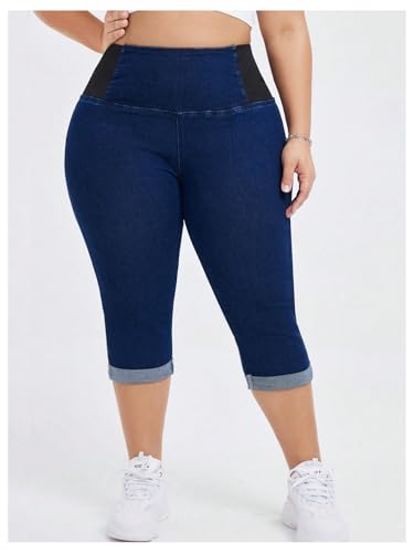 Verdusa Women's Plus Size Capri Jeans High Waisted Tummy Control Stretchy Fitted Denim Pants3