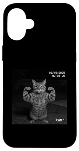 Funny Cat Flexing On Security Camera スマホケース iPhone 16 Plus 用