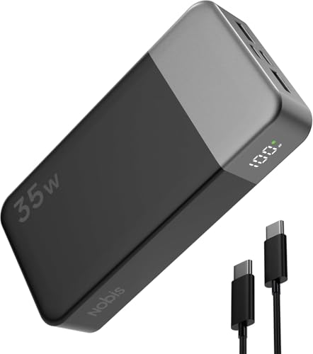 NOBIS 20000mAh Power Bank 35W Portabel Laddare Snabbladdning, PD3.0 Batteripack QC4.0 Batteribank 4 Portar med Digital Display för iPhone Samsung Android etc (Svart)