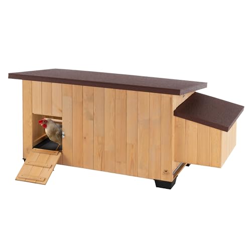 FACILE MANUTENZIONE: Include vassoio estraibile in plastica e tetto apribile per una pulizia agevole, con porta per l’entrata e l’uscita degli animali che funge anche da scaletta rendendo questo pollaio per galline ovaiole da esterno pratico e funzionale.